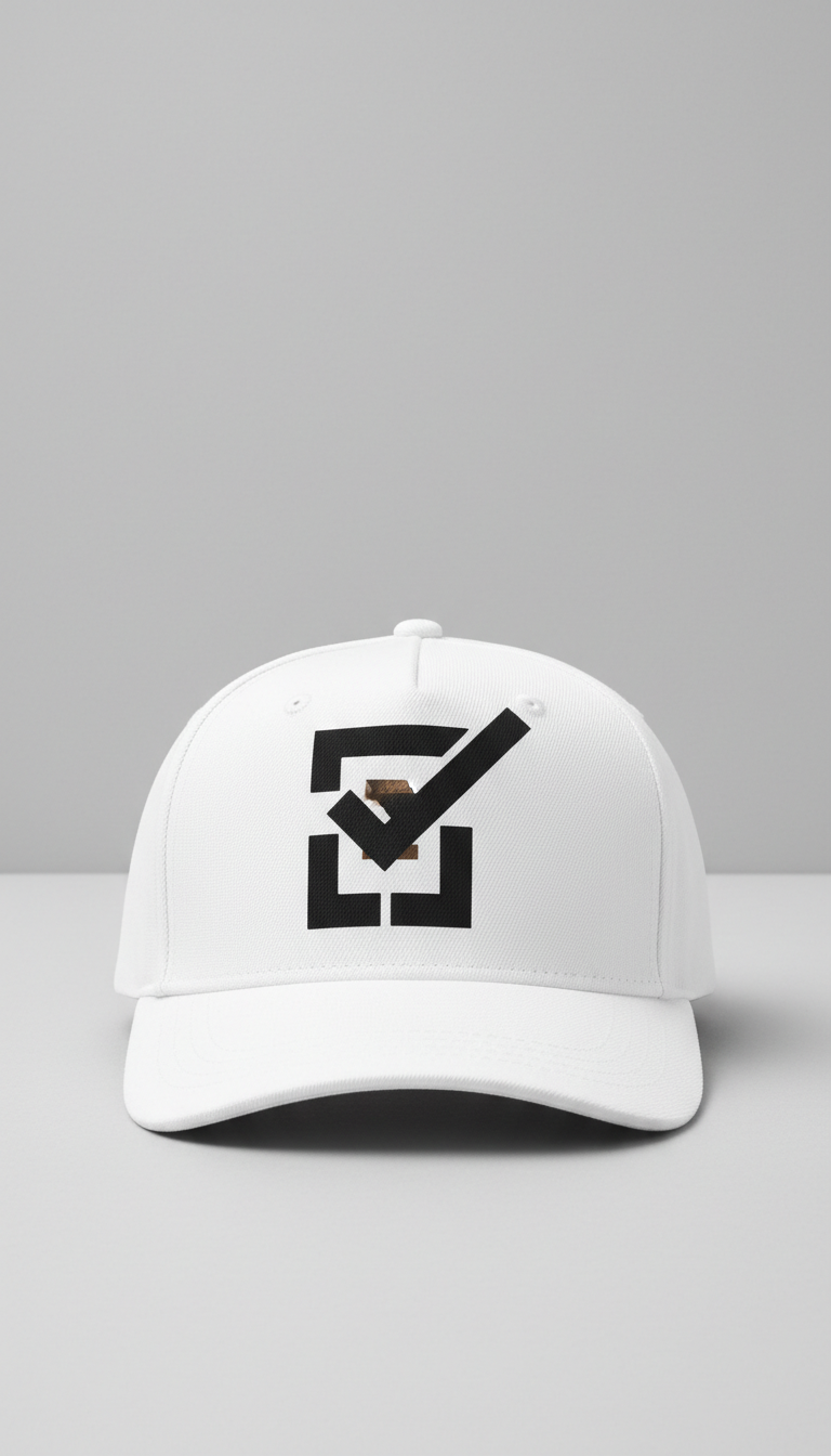 White Cap With Oversized Checklist Print