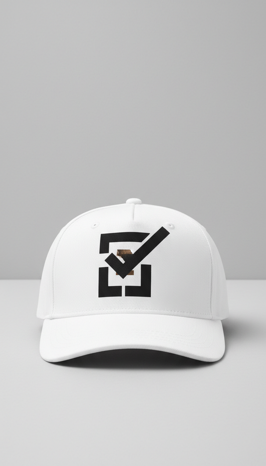 White Cap With Oversized Checklist Print